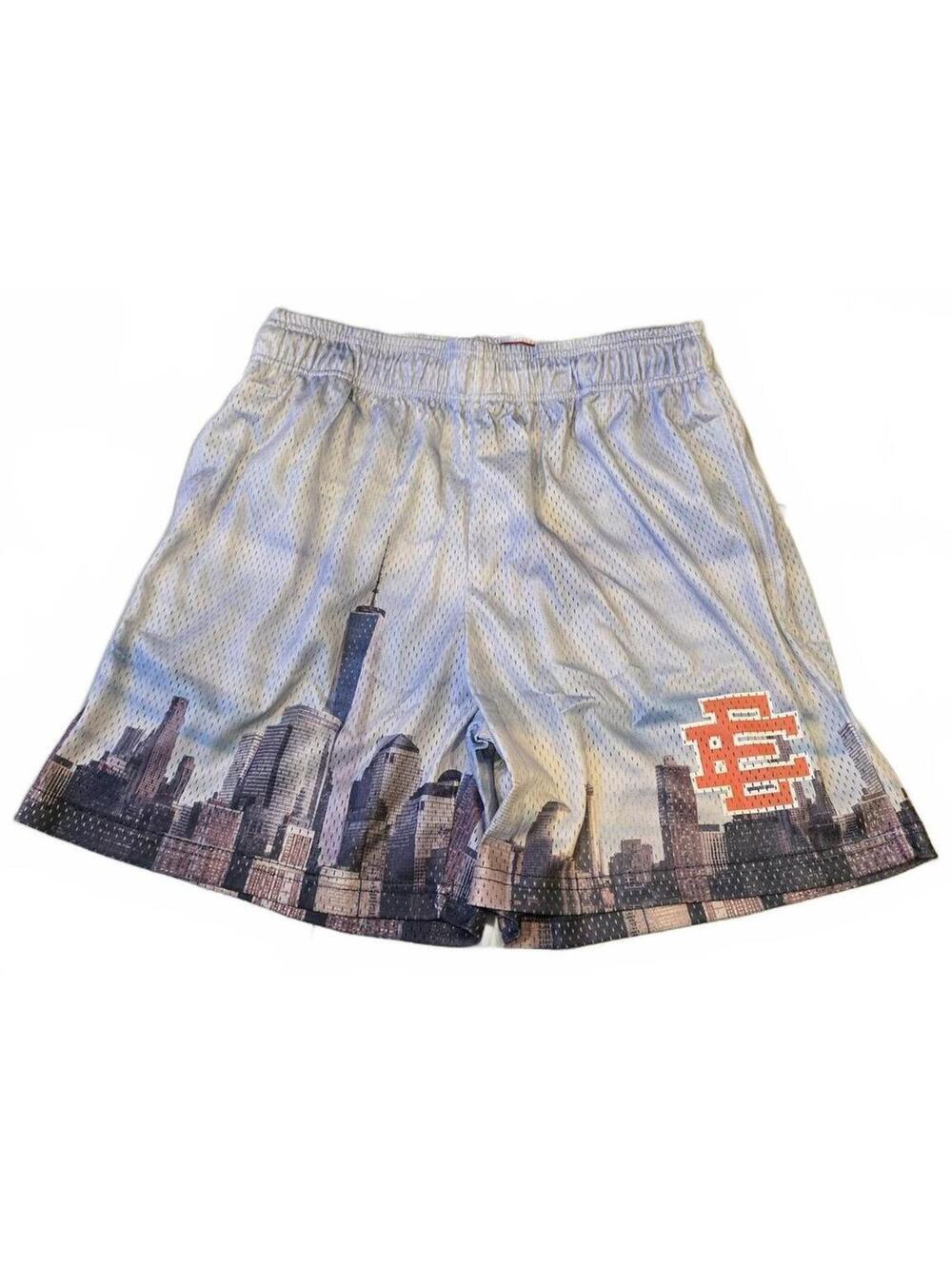 Eric Emanuel NYC Skyline Mesh Shorts Orange EE Logo Size XL